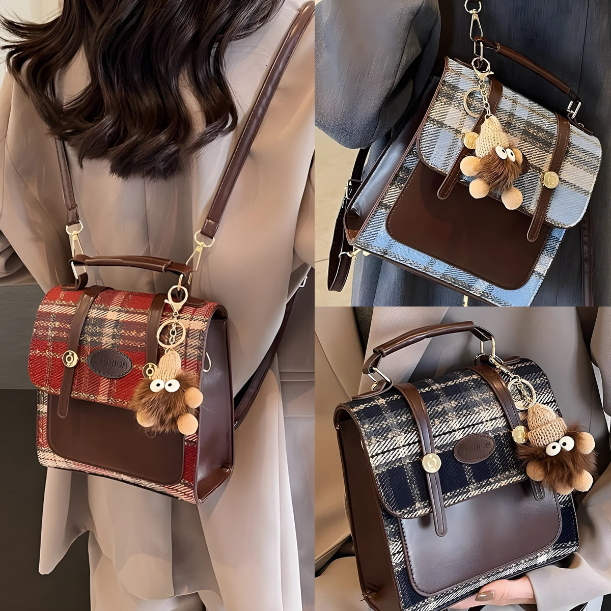 Womens college style backpack niche backpack minimalist checkered backpack commuting British style womens bag 251202