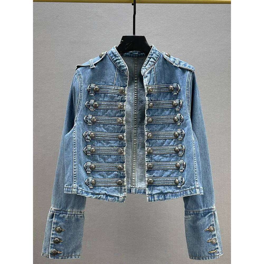 Luxury Double Breasted Button Decors Denim Coat Long Sleeve Patchwork Outwears Jeans Jackets Vintage Cardigan Streetwear Abrigos Luxury
