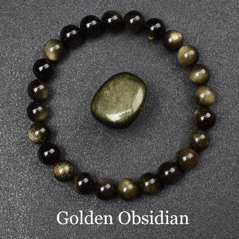 Bracelet de perles en obsidienne arc-en-ciel pour hommes et femmes, perles rondes en pierre brute, lumière dorée, bijoux d'énergie naturelle ddmy
