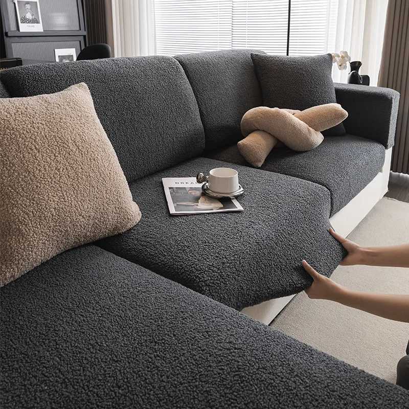 2026 Premium Winter Thermal Teddy Fleece Sofa Cover Durable All Season Couch Cover Non-Slip Elastic Seat Protector M251204-image-1087197729