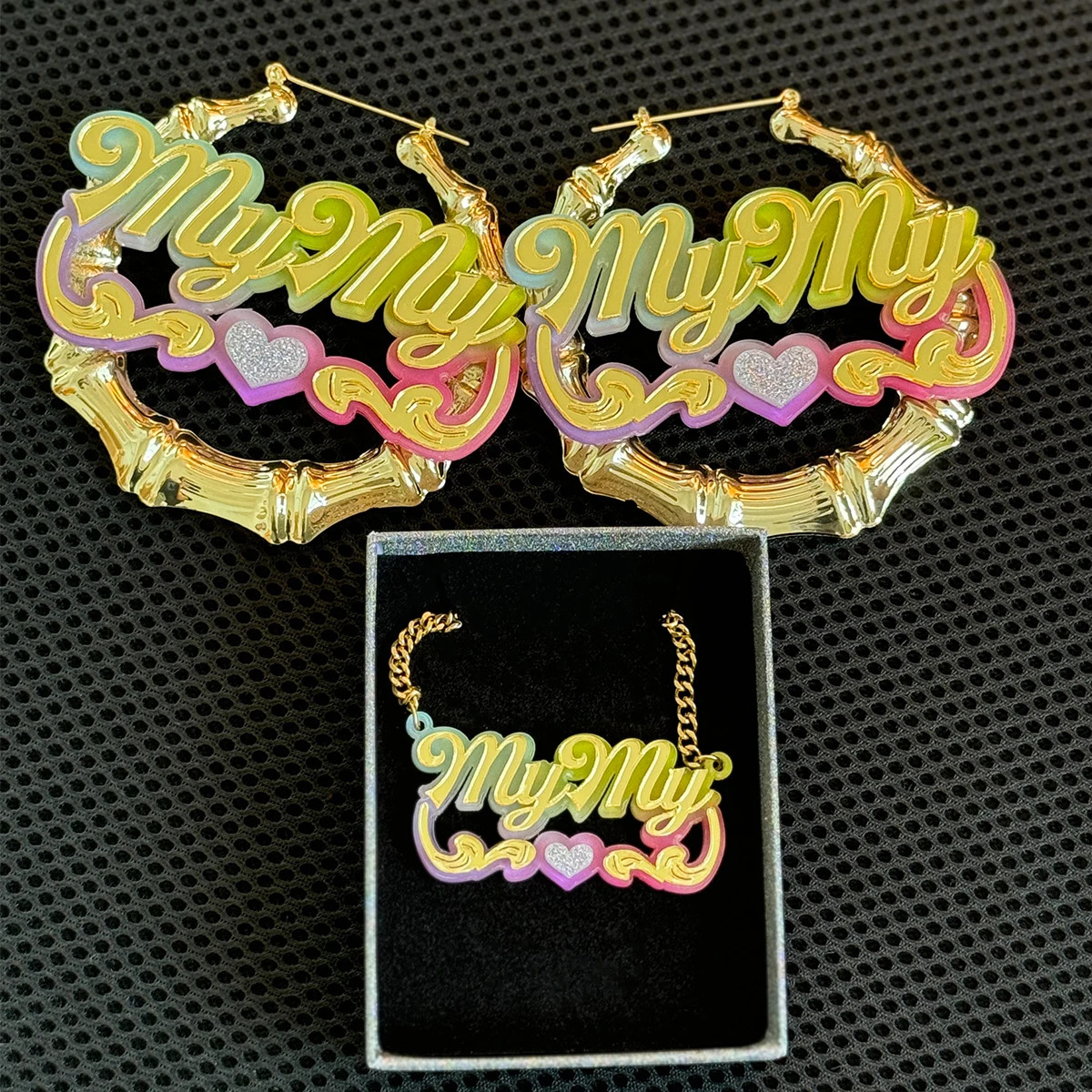 Custom Name Acrylic Necklace And Earrings For Women Men Personalized Rainbow Color Acrylic Jewelry Set Anniversary Gifts 251202