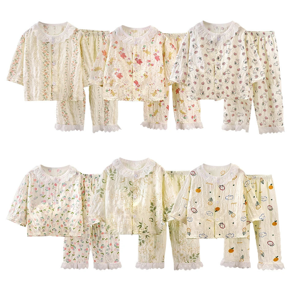 2 pièces été bébé fille vêtements de détente coréen pyjama climatisation costume ensemble à manches longues vêtements de maison printemps filles