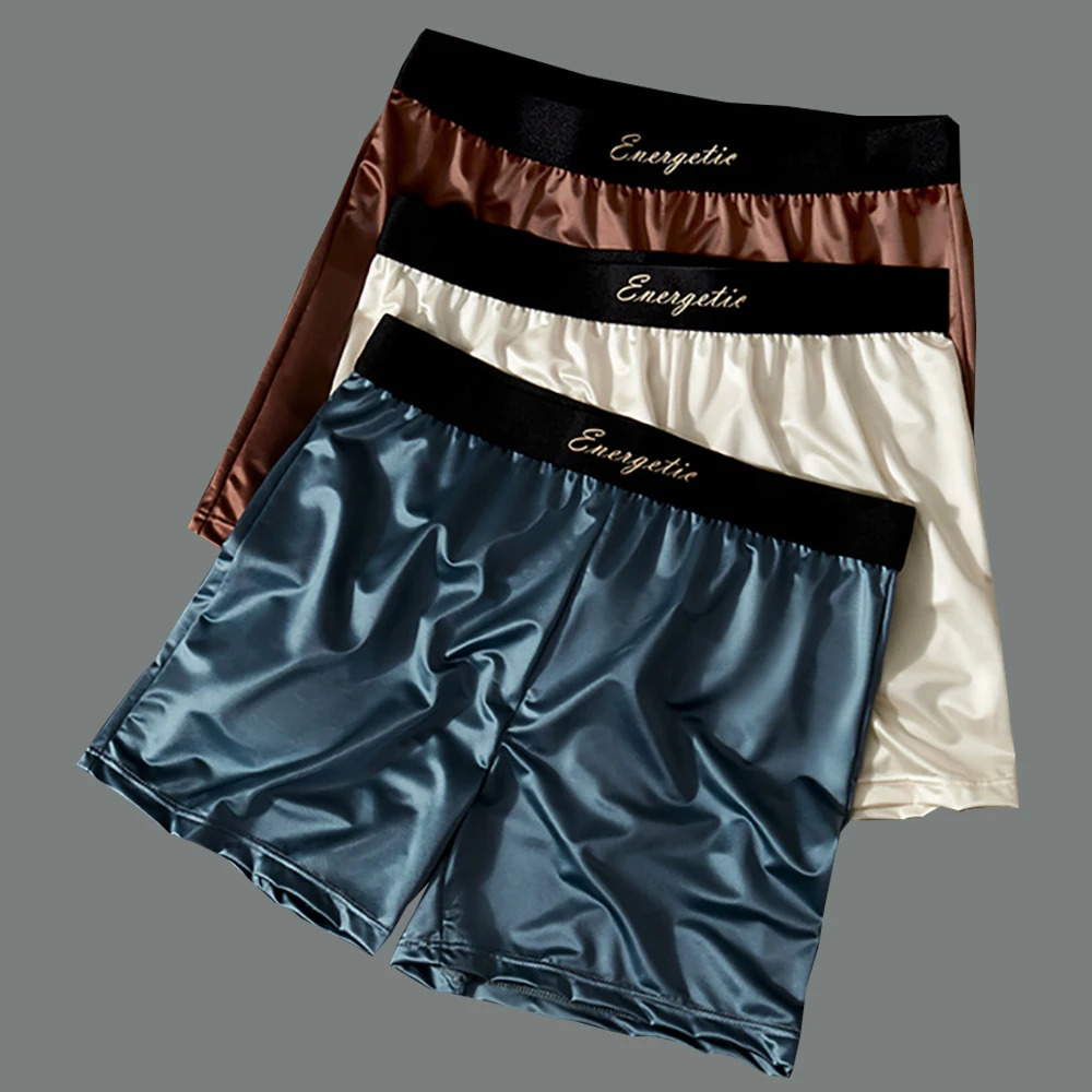 3PCS/Pack Ice Silk Satin-like Boxers Sport Loose Seamless Shorts Mens Panties Breathable Antibacterial Underwear for Man 251128