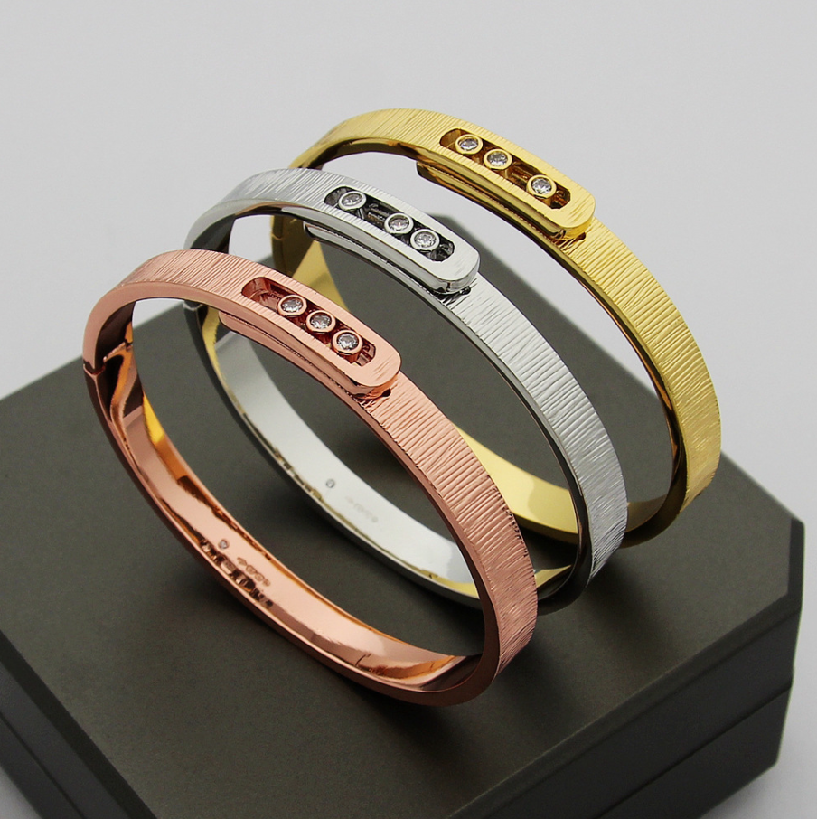 Designer Bracelet women's jewelry Three Sliding Diamond Brushed Bracelet Brushed Matte Bracelet Mens Designer Stainless Steel Bangle Love Brace