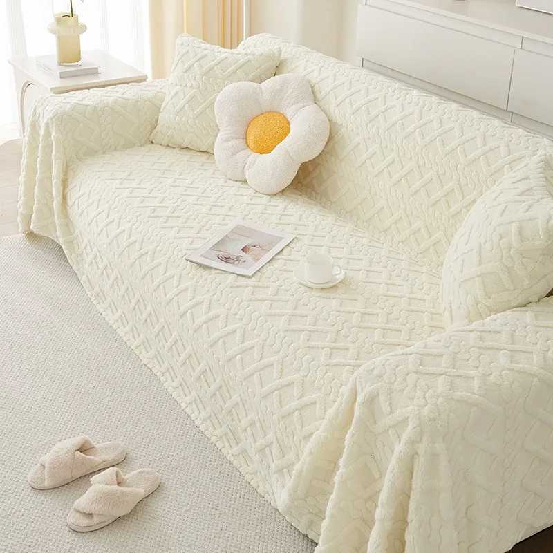 Autumn and Winter Plush Sofa Towel Lambs Wool Sofa Cover Towel Cream Wind Solid Color Thickened Sofa Blanket S137 M251204-image-1087198239