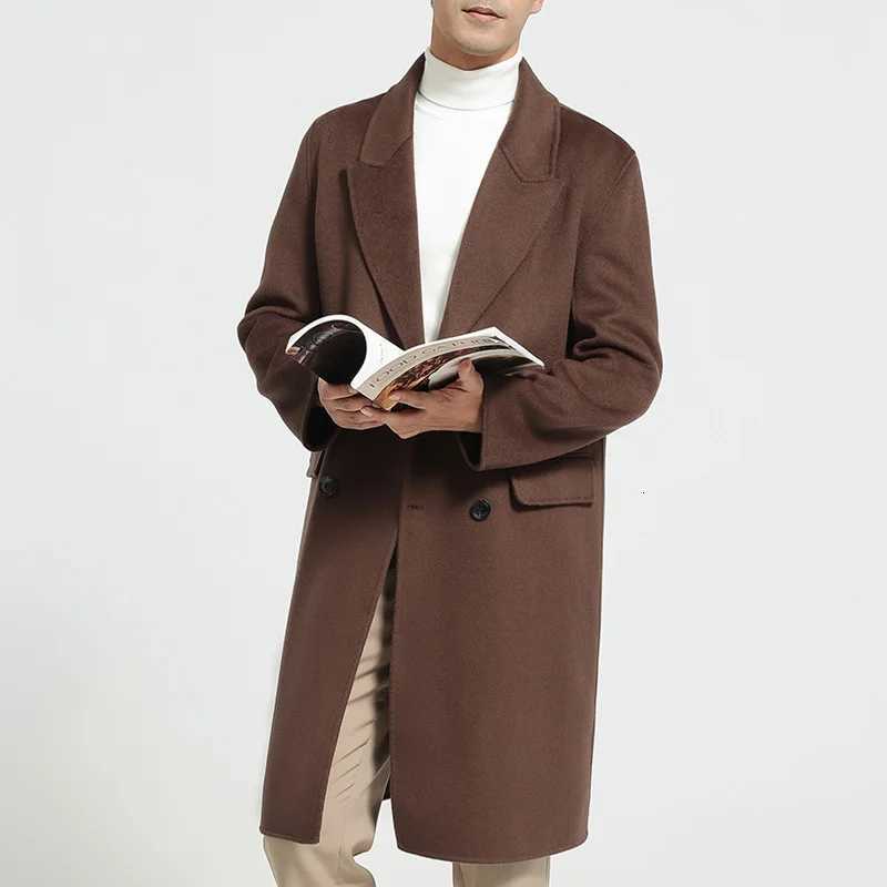 Autumn Winter New 100 Wool Double-sided Wool Coat Mens Korean Suit Collar Wide Fluffy Woolen Coat Simple and LuxuriousXJ251204