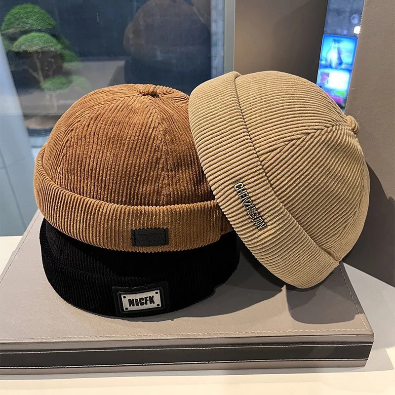 Japanese retro corduroy melon skin hat mens and womens hip-hop hooligan hat street trendsetters brimless landlord hat251201