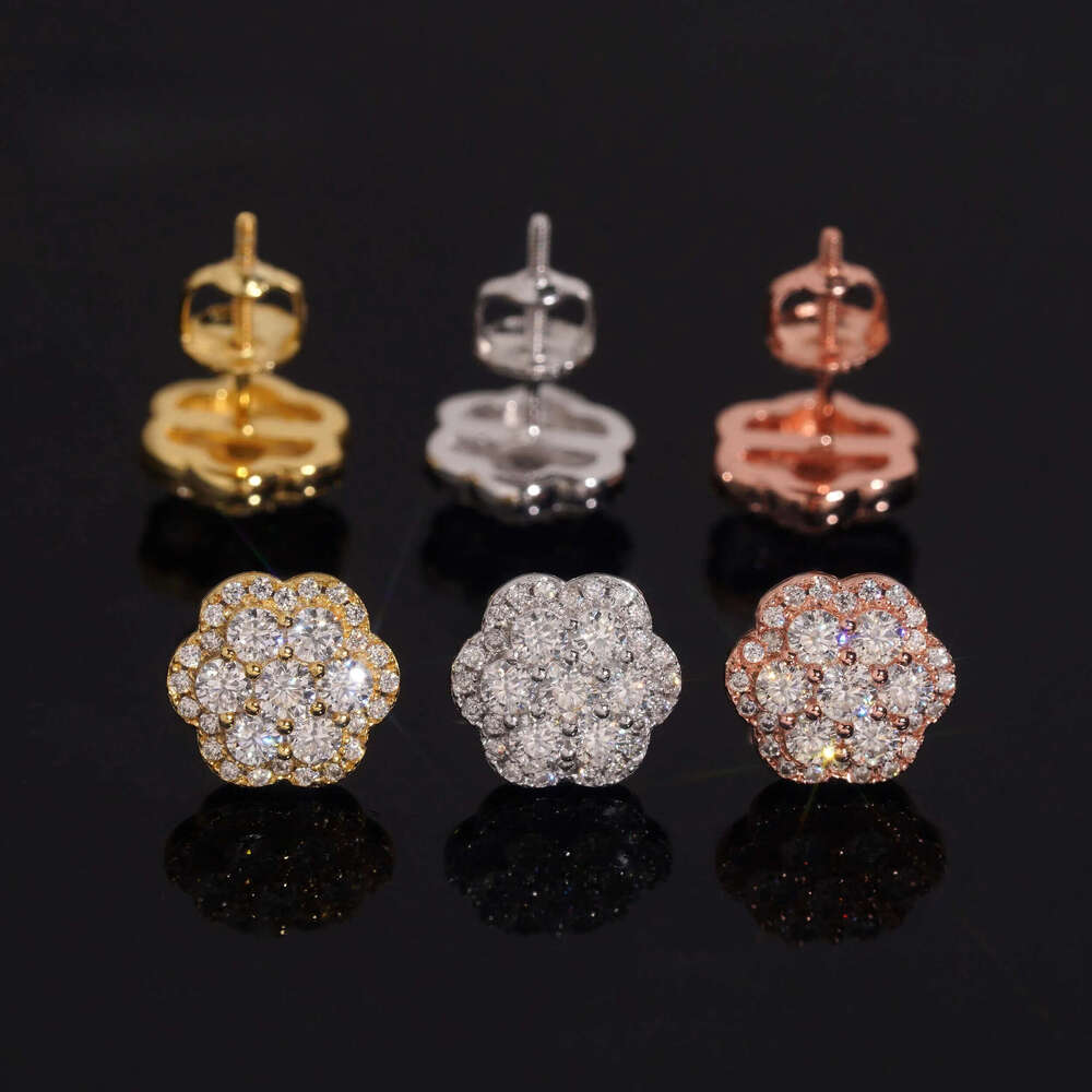 VVS Moisanite bijoux fins Ice Out Hip Hop 925 Silverflower multicolore Pass diamant testeur boucles d'oreilles en diamant expédiées immédiatement