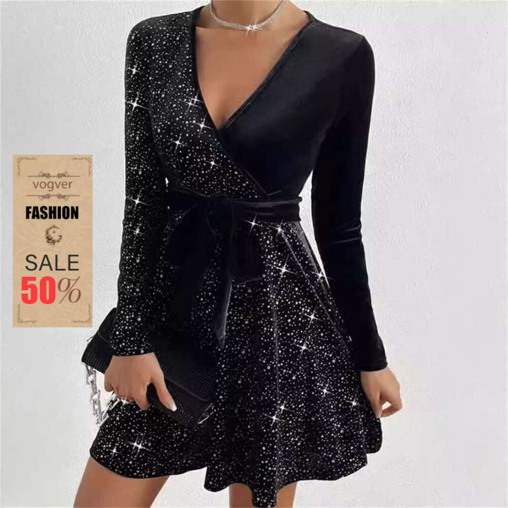 Robe pour femmes concepteur de luxe printemps 2026 automne hiver Sexy col en v moulante irrégulière courte robe à paillettes