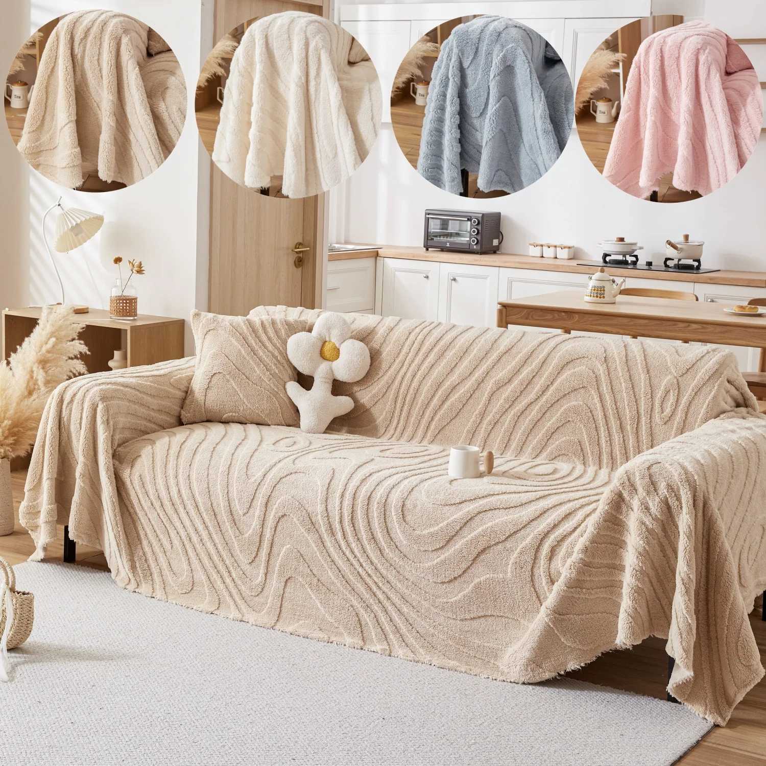 Growth Ring Pattern Jacquard Tuffed FLeece Sofa Towel Soft Thicken Universal Blanket for Living Room Bedding Room Warm Towel M251204-image-1087199748