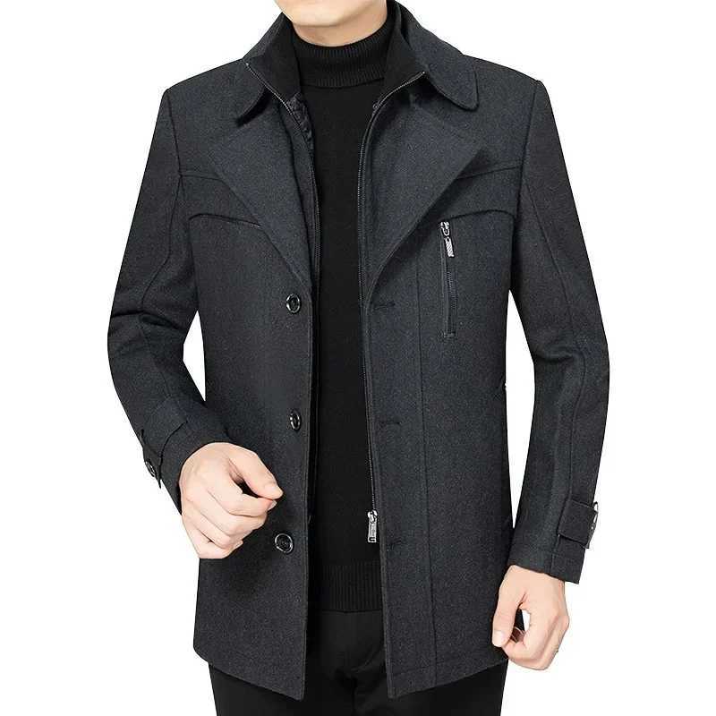 Hommes d'affaires décontracté cachemire Trench manteaux longues vestes nouveau automne hiver homme laine mélanges manteaux nouveaux hommes vestes