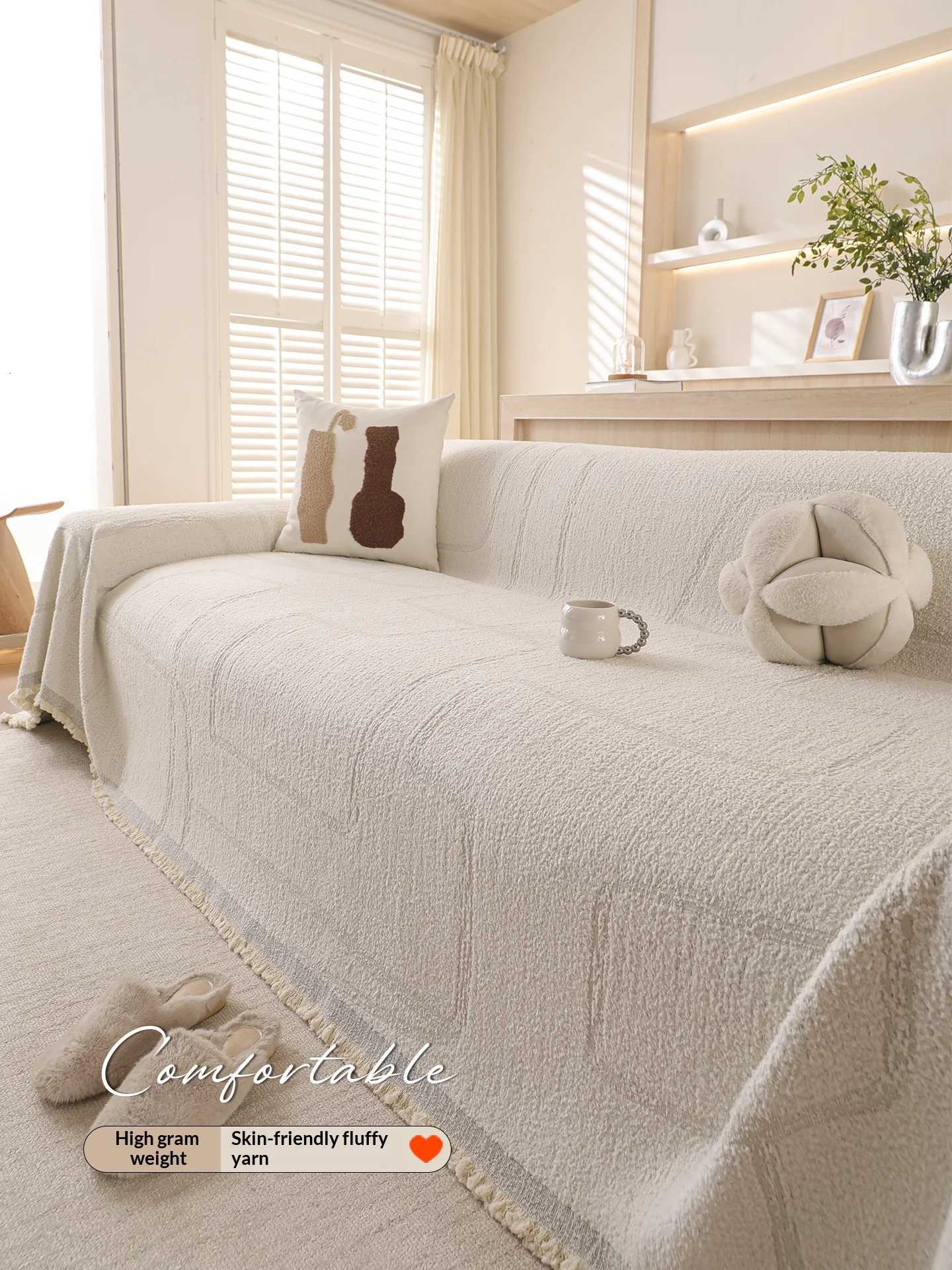 One Piece Full Protection Sofa Cover Embossed Brown Chenille Cat Proof Blanket for L Shape Loveseat M251204-image-1087197339