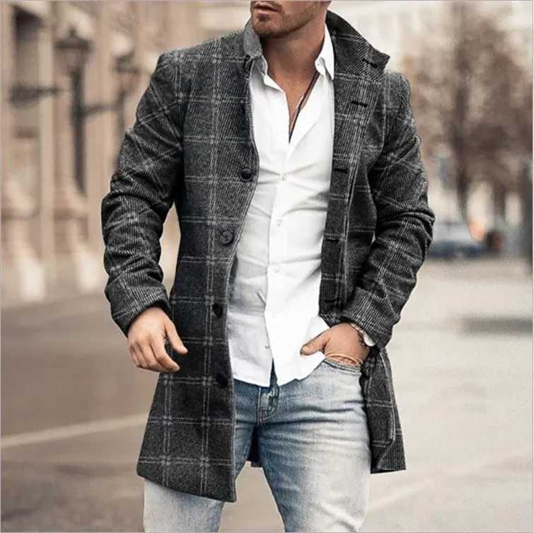 European and American Woolen Overcoat for Autumn and Winter Korean Style Fashionable Mens Stand-up Collar Woolen OvercoatXJ251204