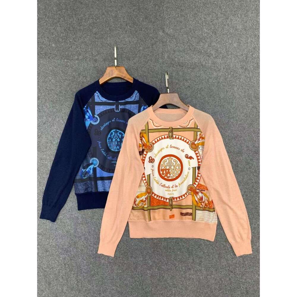 Designer 2025 Été Haut de gamme Vente chaude Commerce extérieur Nouvelle ceinture de soie imitation imprimé Patchwork Pull tricoté à manches long