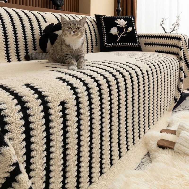 Vintage Luxury Sofa Towel Mat Thicken Plush Non-slip All-inclusive Corner Seat Cover Winter Warm Couch Cushion for Living Room M251204-image-1087198198
