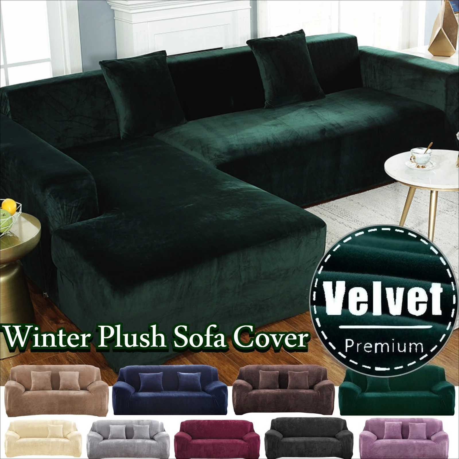 Velvet Sofa Cover Elastic Thick L Shaped Corner Sofa Slipcover for Living Room 1/2/3/4 Seater Stretch Cover for Couch Armchair M251204-image-1087198867
