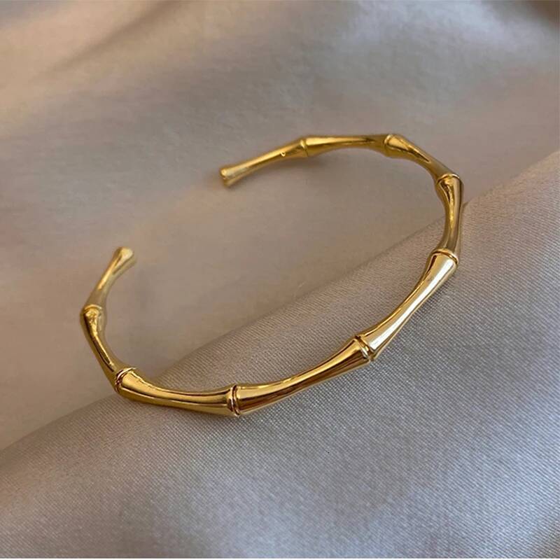Stainless Steel Gold Color Bamboo Joint Bangles 2023 Trend Bracelet for Women Men Romantic Party Gift Fashion Jewelry ddmynov