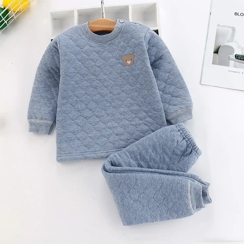 Ensemble de pyjamas pour enfants, garçons et filles, haut et pantalon en coton rembourré, unisexe, 3 couches pour garder des vêtements épais et c