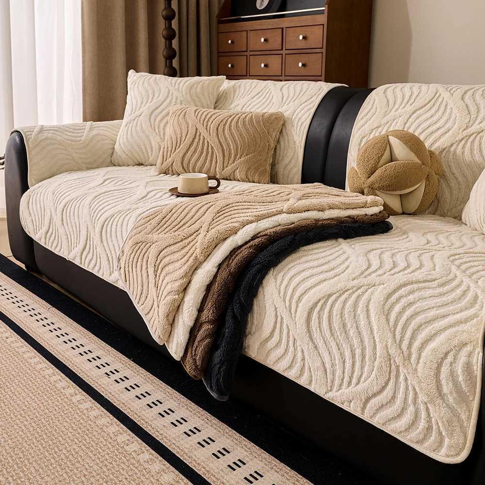 Winter Sofa Cushion with Water Ripple Design 4 Colors Anti-Slip Home Protection Soft Cozy Living Room Decorative Seat Pad M251204-image-1087200362
