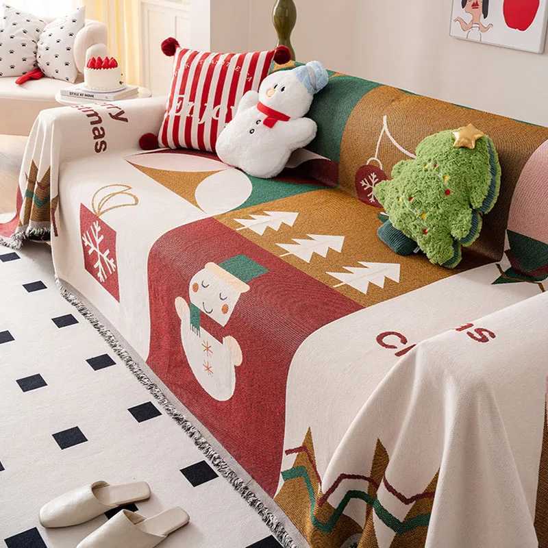 Christmas Printed Chenille Sofa Towel Multi Purpose Dust-Proof Couch Cover for Living Room Soft Double Face Usable Seat Cushion M251204-image-1087198951