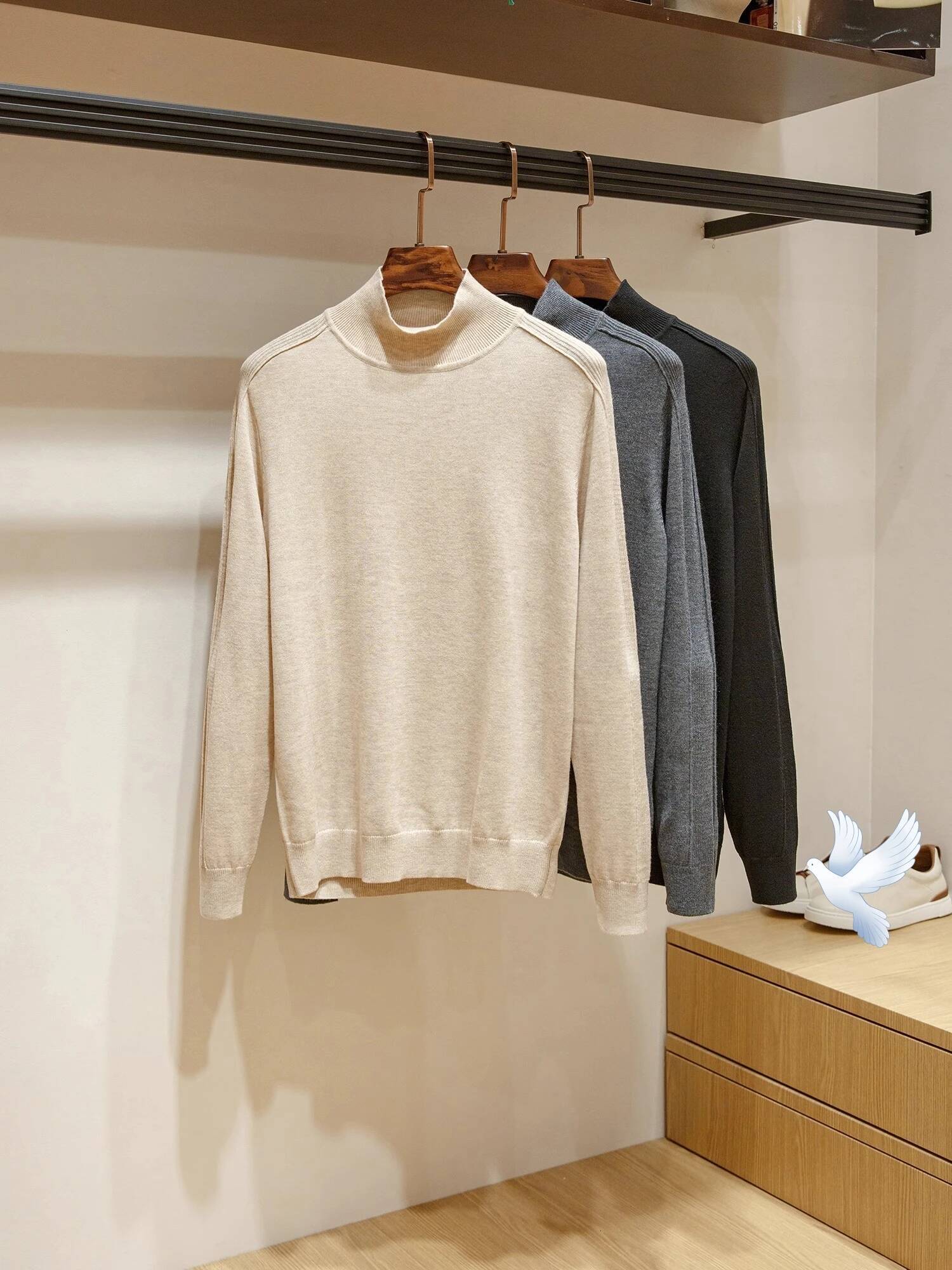 Chemise à Base douce et confortable, mélange de laine légère, pull fin en laine à demi-col roulé pour homme, automne et hiver