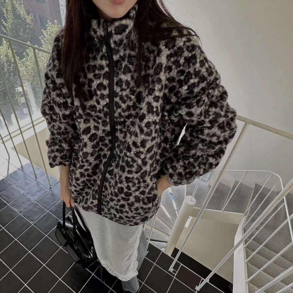 Dongdaemun INS Winter Korean Style Lazy Leopard Print Lamb Wool Thickened Fleece Warm Jacket Cotton Coat For Women B5