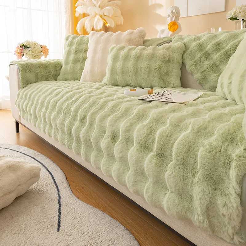 Rabbit Plush Sofa Cover Winter Thickening Warm Plush Cushions Non-Slip Living Room Leather Sofa Backrest Armrests Super Soft M251204-image-1087195386