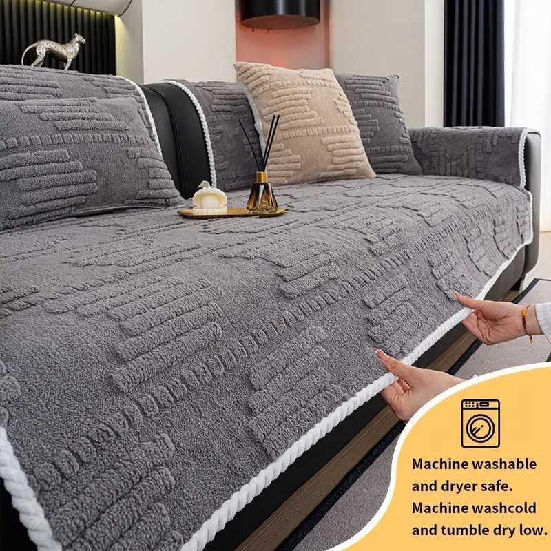 1PC-Fixed anti slip sofa pad modern minimalist striped design winter plush anti cat scratch sofa pad M251204-image-1087197385
