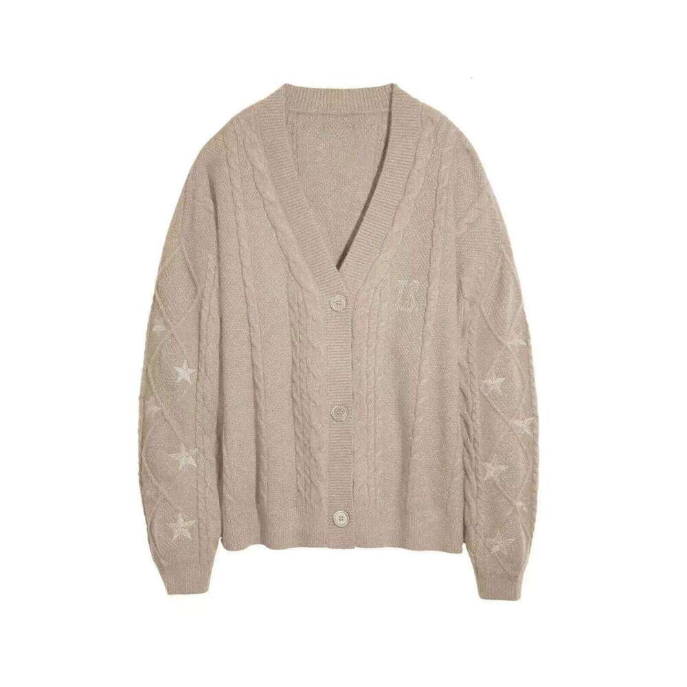 Cardigans tricotés élégants à col en v pour femmes, pull à manches longues avec broderie d'étoiles, décontracté, Y2k, automne hiver