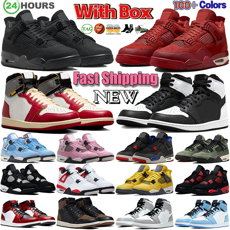 With Box Mens 1s 4s Basketball Shoes Military Black Cat Reverse Panda Rare Laser Valentines Day White Cement Thunder University Blue 1 Sneakers 4-image-930145413