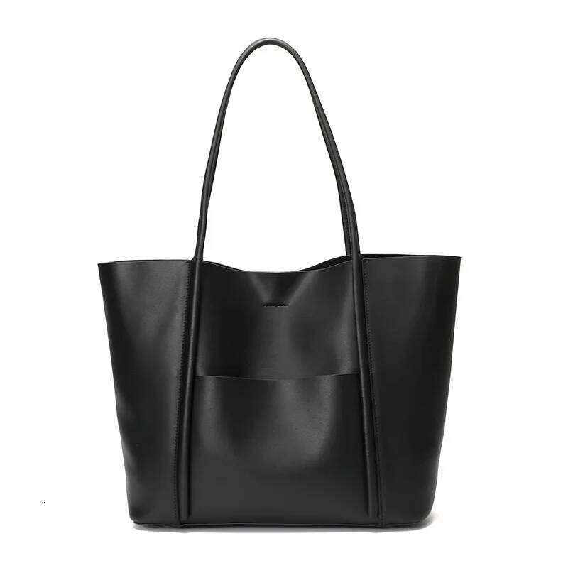 New Leather Tote Summer Handbag Cowhide Commuter Shoulder Bag Women's Large Capacity St251204
