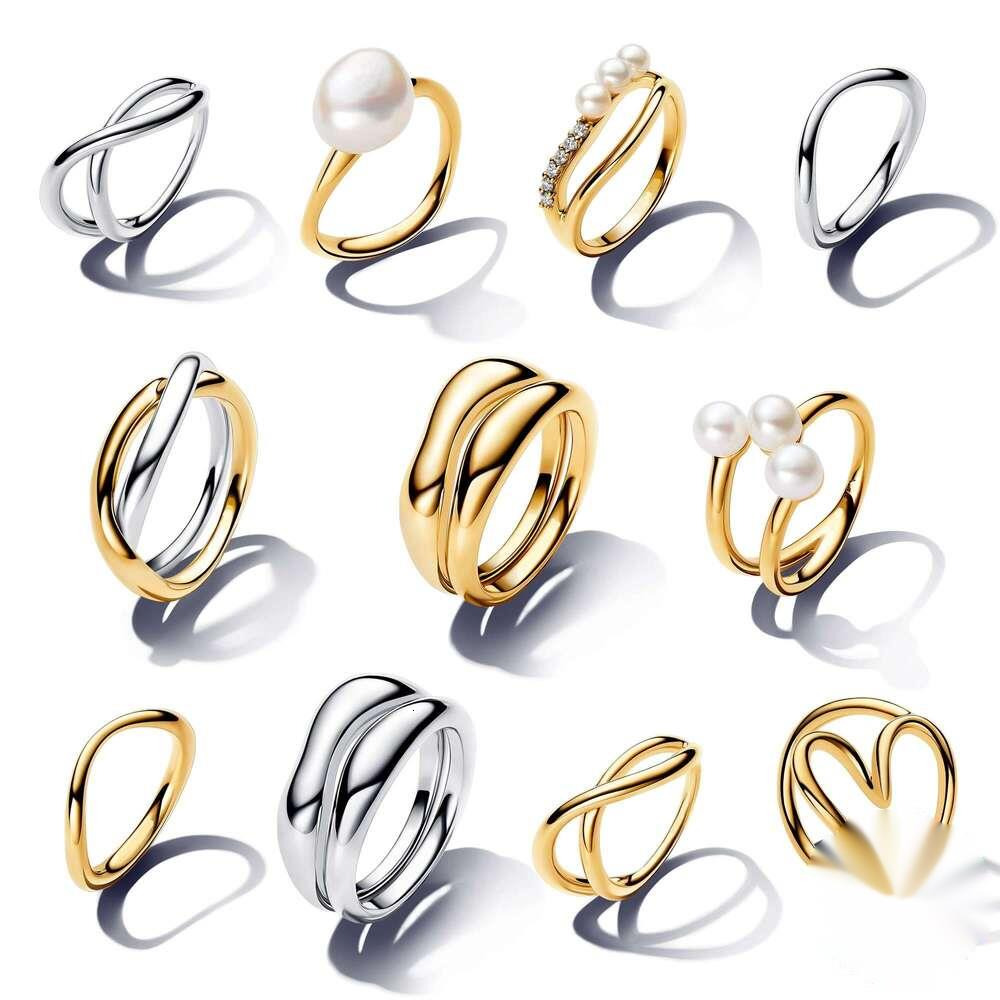 Band Rings Womens 925 Silver Pearl Open Rings For Women Heart Wedding Irregular Ring With gold plated Fine Jewelry Gift 2024