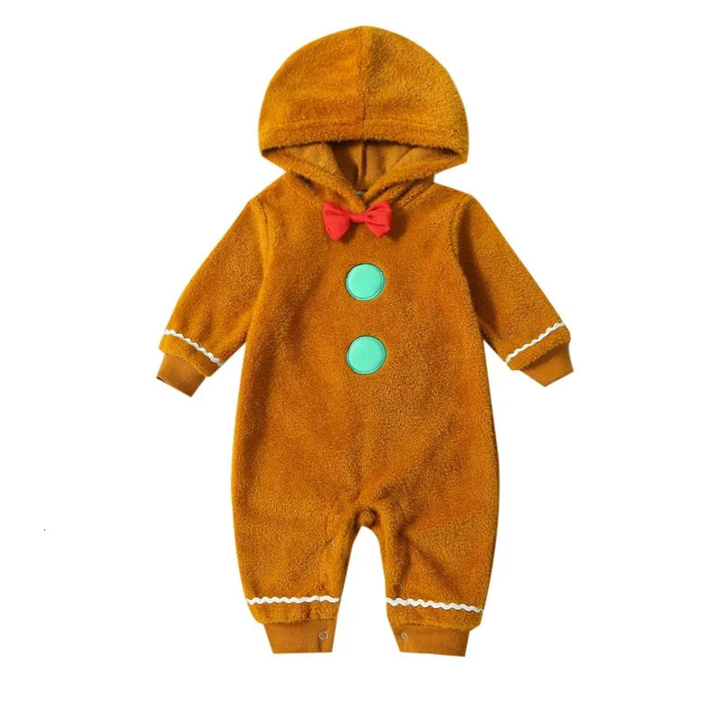 Infant Baby Christmas Fuzzy Jumpsuit Gingerbread Man Cute Hooded Romper Outfit Clothes Boy Girl 251204