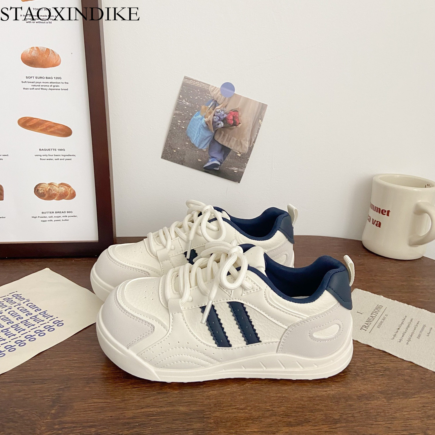 STAOXINDIKE Dexun Thick-Soled White Sneakers for Women, Versatile 2025 Autumn New Chic Niche Design Student Sports Board Shoes