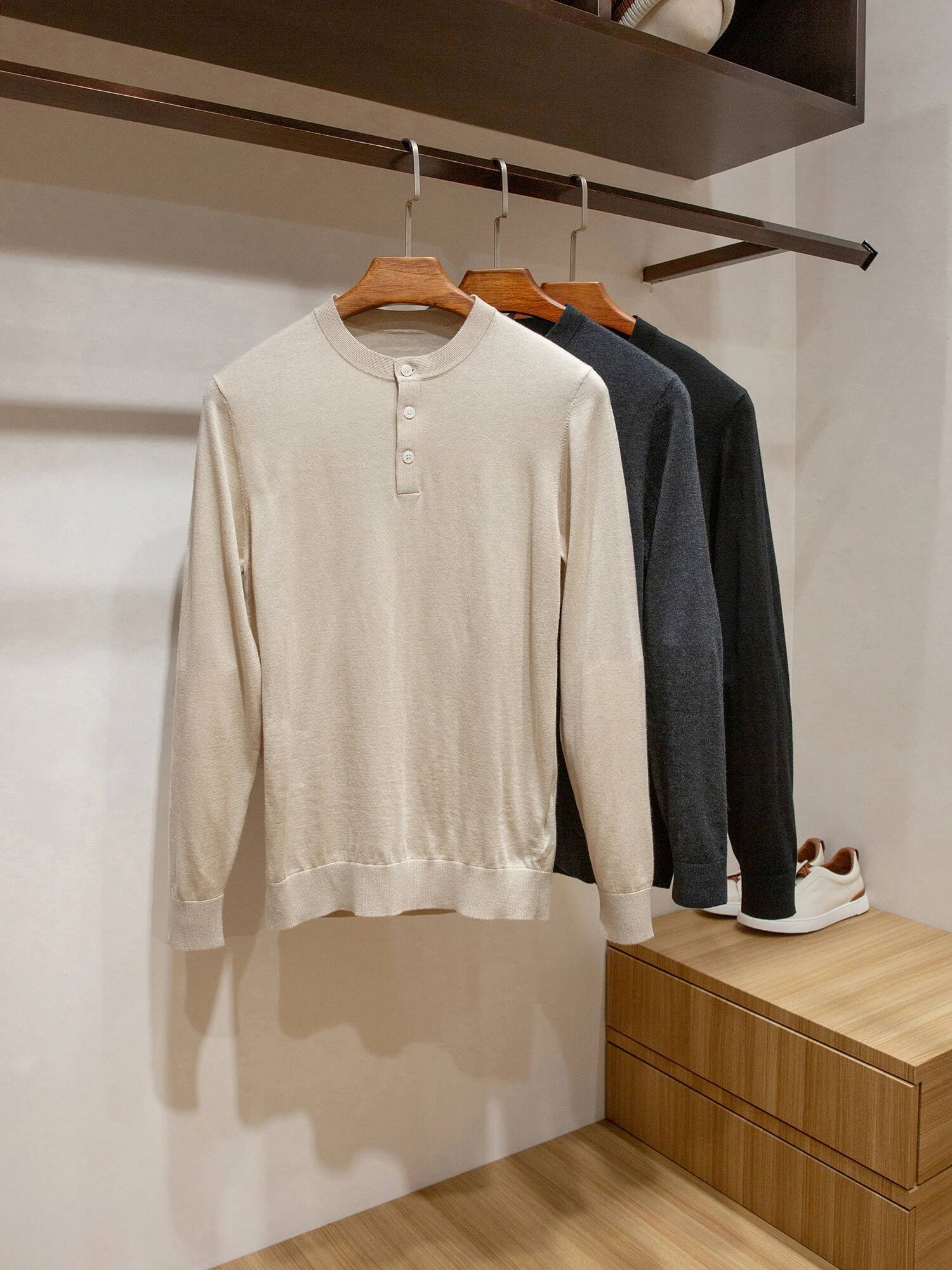 Pull tricoté en cachemire et soie de mûrier pour homme, Style italien, doux pour la peau, fin, décontracté, col Henley, Style vieil argent