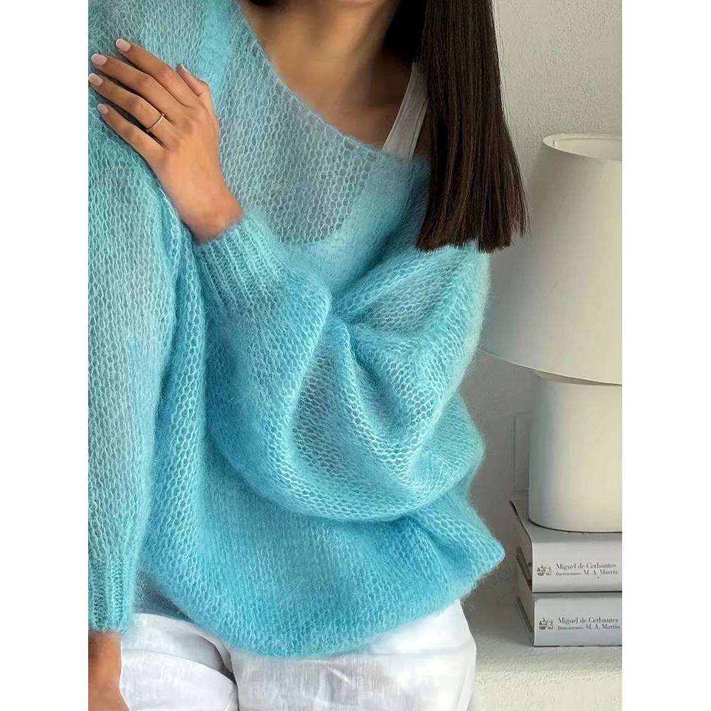 Autumn/Winter Arrivals Women's Off-The-Shoulder Lace-Up Knitted Pullover Top 2025 New Collection Solid Colour