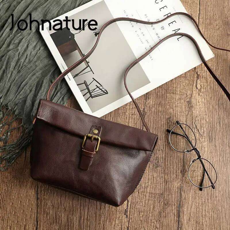 Designer Luxury Johnature Genuine Leather Mini Crossbody New Vintage Natural Soft Cowhide Solid Color Versatile Women S Shoulder Bags