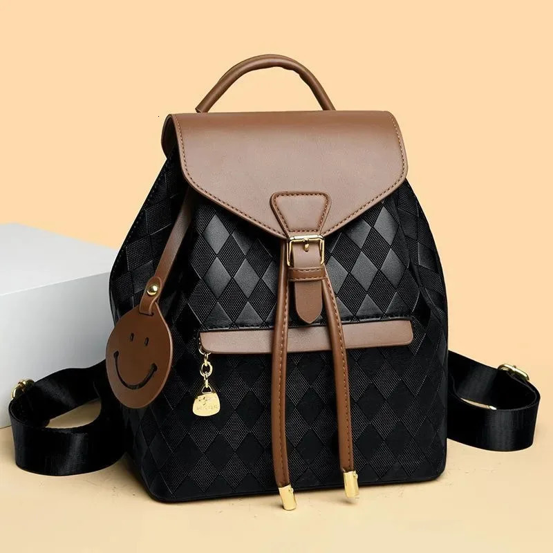 Women Backpack Soft Pu Leather Black Casual Multifunctional College Bag Capacity Shoulder Bag Trave Handle Bag 251202