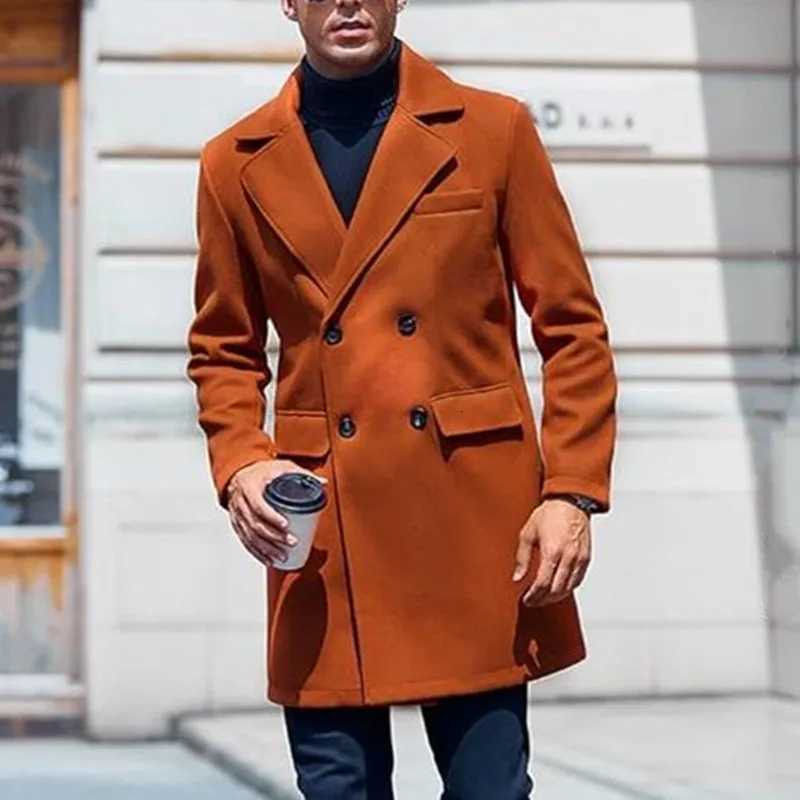 Mens Winter Mid-Length Coat Wool Warm Coats Lining Double Breasted Lapel Jacket Street Wear Mens Clothing OuterwearsXJ251204