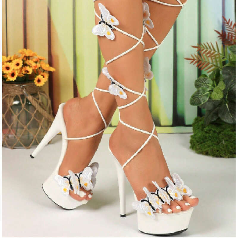 Women Ladies High heel Sandals 2025 Double Rows Rhinestones Waterproof Sandals Large Sizes
