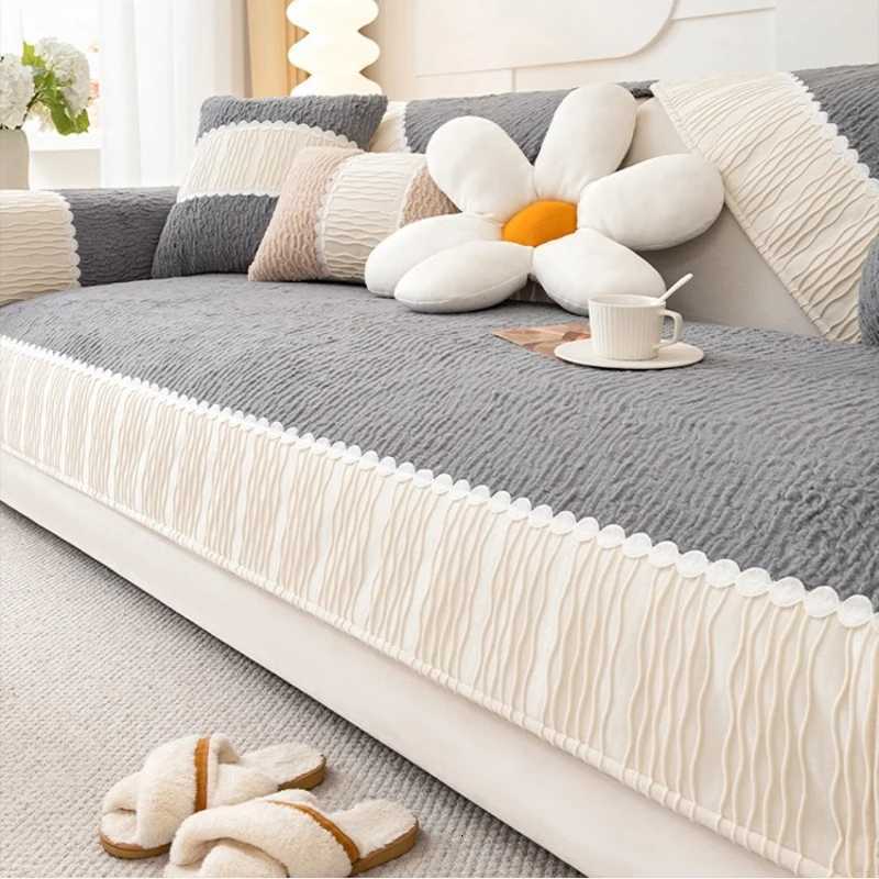 Classic Stripe Jacquard Sherpa Sofa Cover Winter Anti-Slip Couch Seat Cover for Living Room Sofa Towel Furniture Decor M251204-image-1087200036