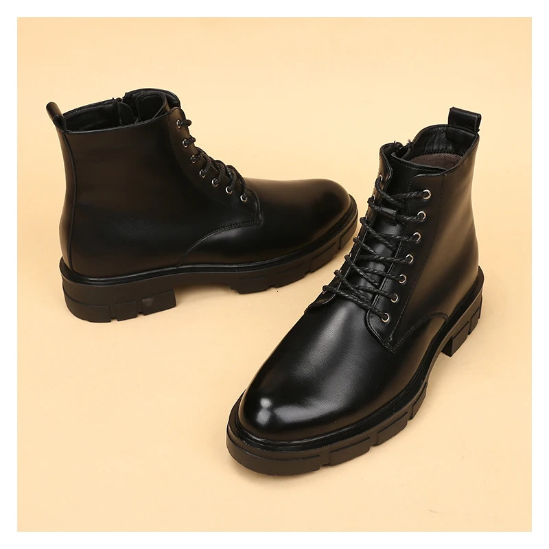 hommes décontracté automne hiver bottes à lacets chaussures en cuir d'origine outillage travail botte en plein air cowboy plate-forme cheville bo