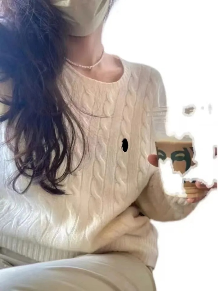 women's polo sweaters autumn winter casual fried dough twist pullover cashmere embroidered sweater solid o neck long sleeve jumper