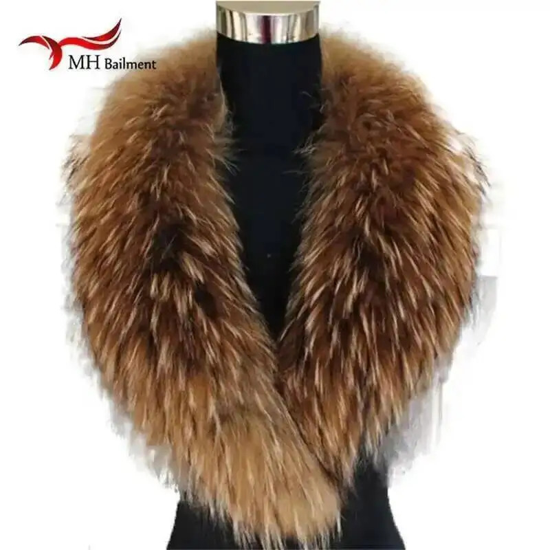 Écharpe de col de fourrure de renard de raton laveur de couleur naturelle véritable écharpes de grande taille chaîne châle cou plus chaud étole s