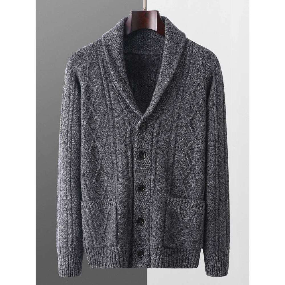 New Autumn Winter 100% Merino Men's Thick Cardigan Twist Flower Sweater Smart Casual Wool Soft Warm Knitting Clothing Tops Mdng2510
