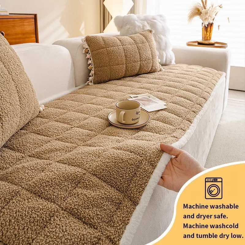 1PC-Thickened straight row sofa cushion winter plush one-piece sofa cover cloth fixed anti slip sofa cushion M251204-image-1087197837