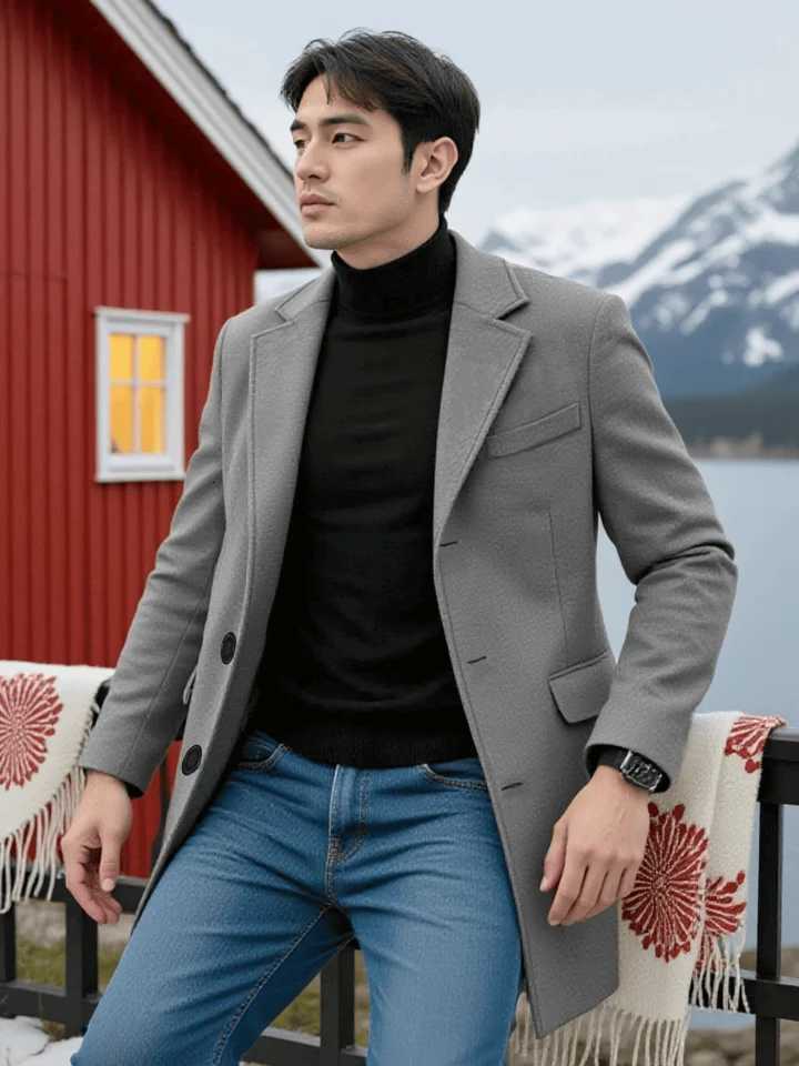 Mens Single-Breasted Wool Overcoat Thickened with Inner Lining Warm Trench Winter Commute Casual Outerwear Wool OvercoatXJ251204