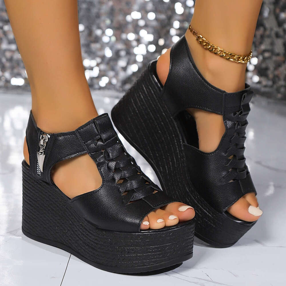 Foreign Trade Women's 2024 Summer New Fish Mouth Platform Cross-Border Free shipping high quality Plus Size Thick Sole Wedge Roman Sandals Tren