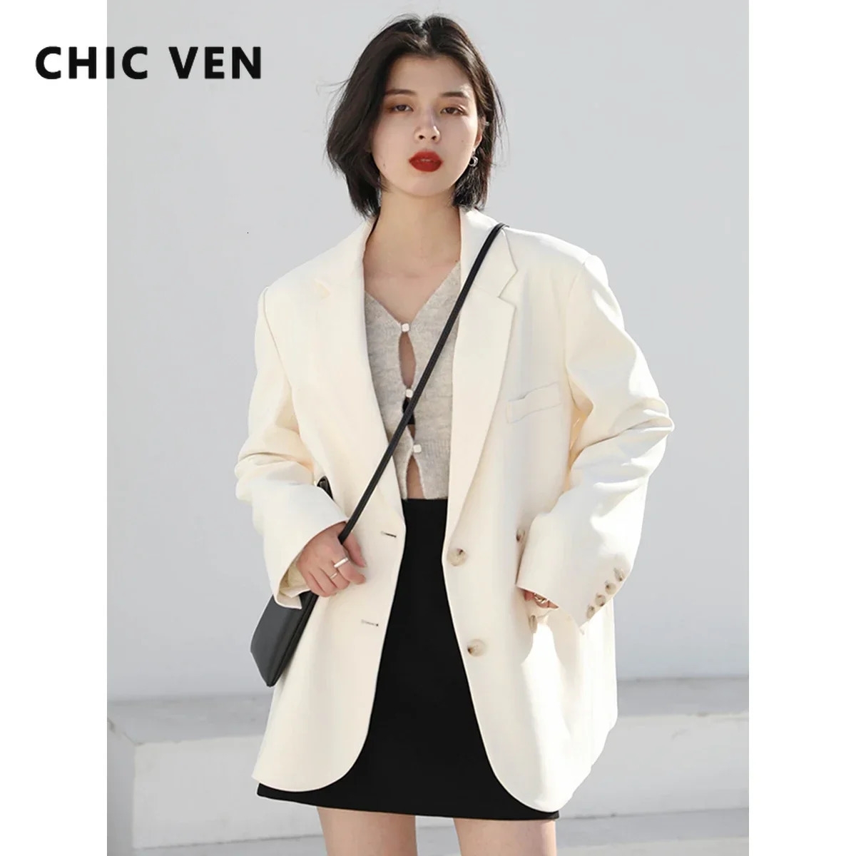 CHIC VEN Womens Blazer Korean Casual Solid Long Sleeve Coats All-match Office Lady Elegant Fashion Clothing Spring Autumn 251202