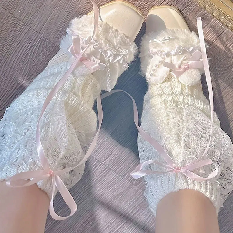 2025 femme jambières automne et hiver ruban Lolita noir genouillères longues chaussettes JK tricoté fille blanc jambières 251201